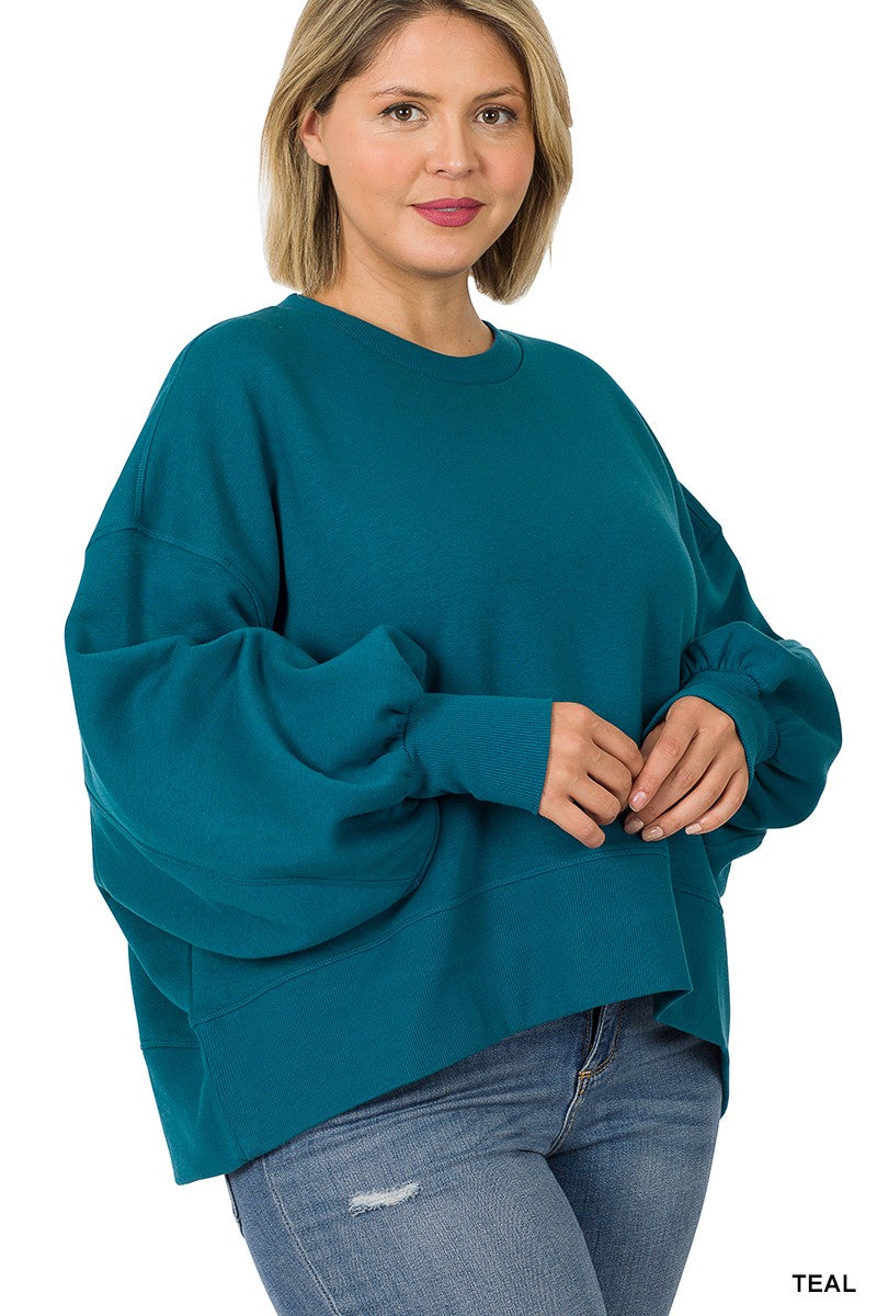 Balloon Sleeve Sweatshirt Plus Size