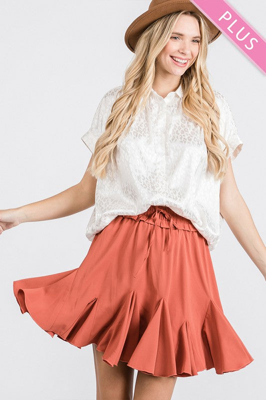 Plus Size Solid Flared Drawstring Skirt