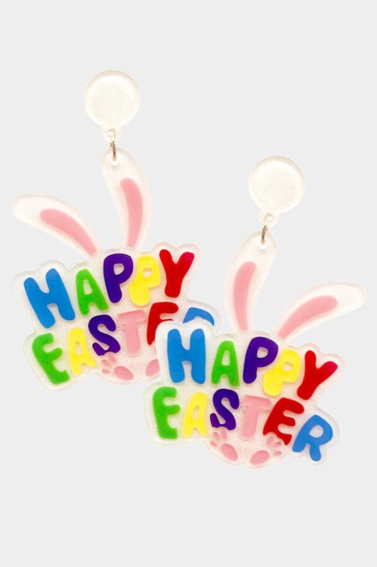 Happy Easter Resin Bunny Dangle Earrings