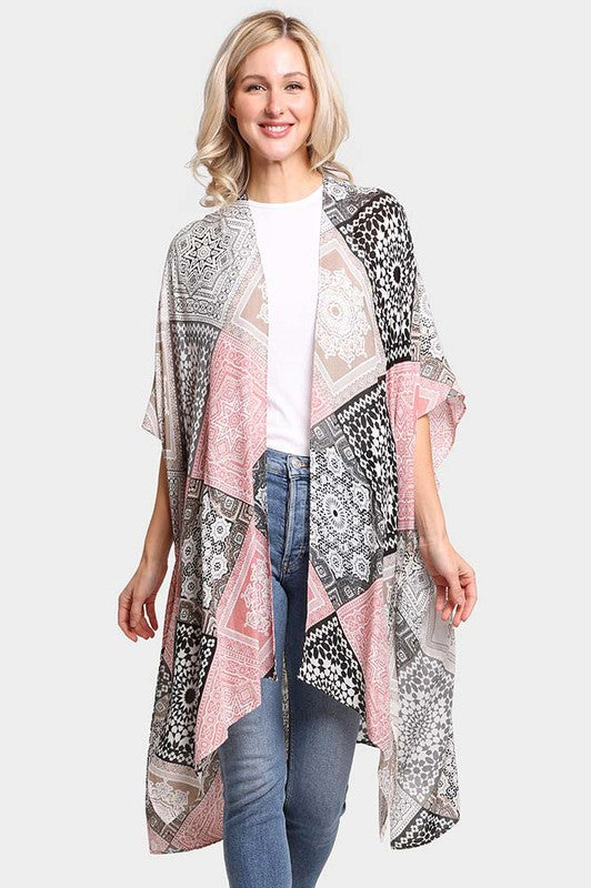 Multi Patterned Cover Up Kimono Poncho