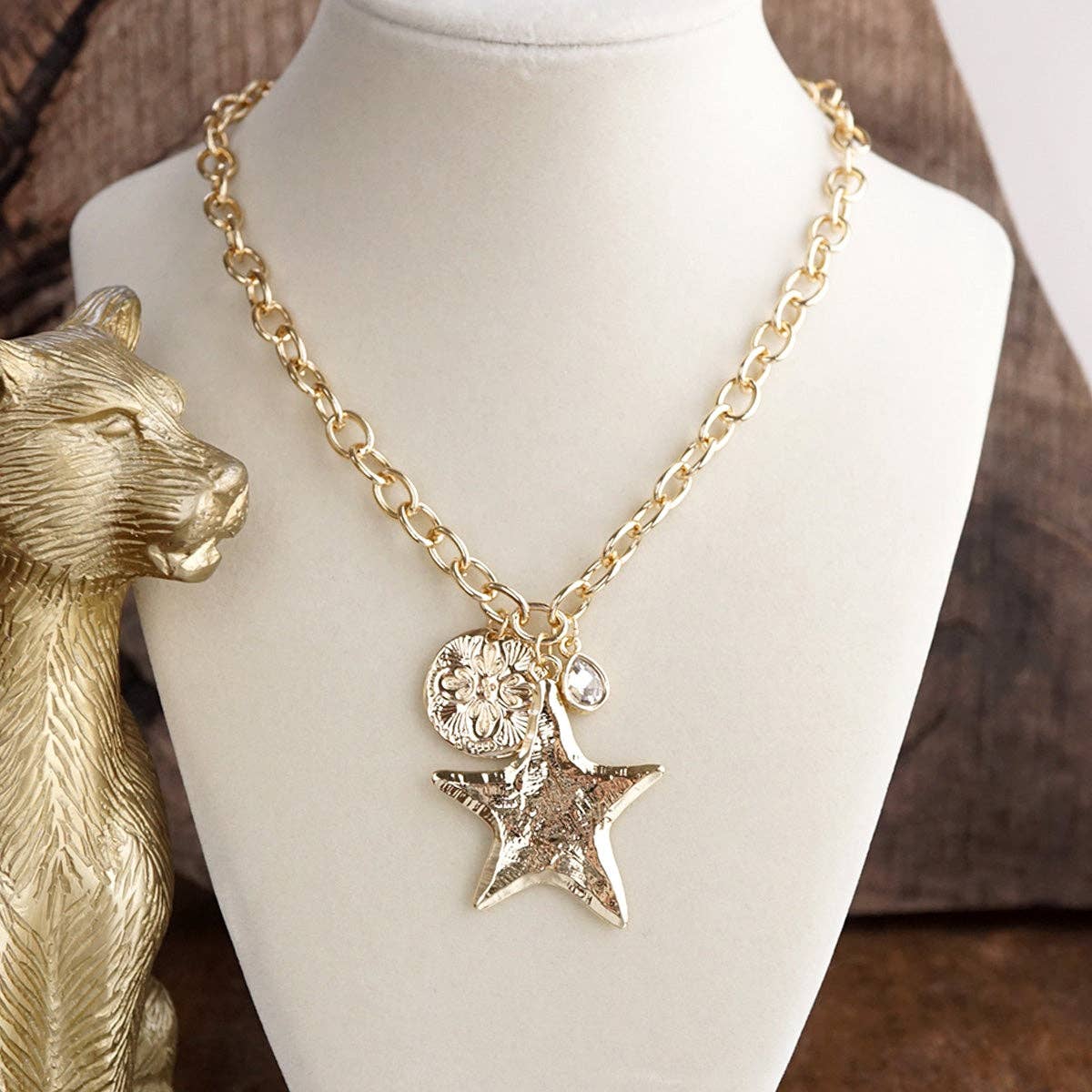Gold Star Statement Necklace – Mixed Charms - Golden Keepsake