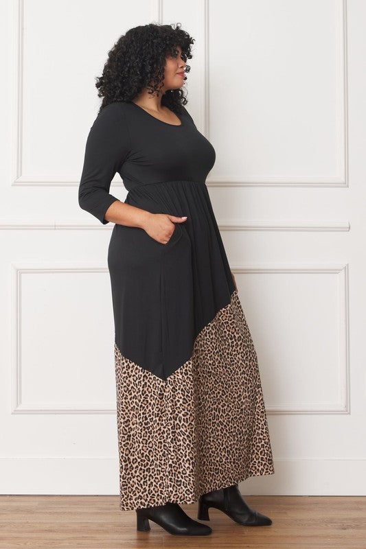 Asymmetrical Leopard Accent Maxi Dress Plus