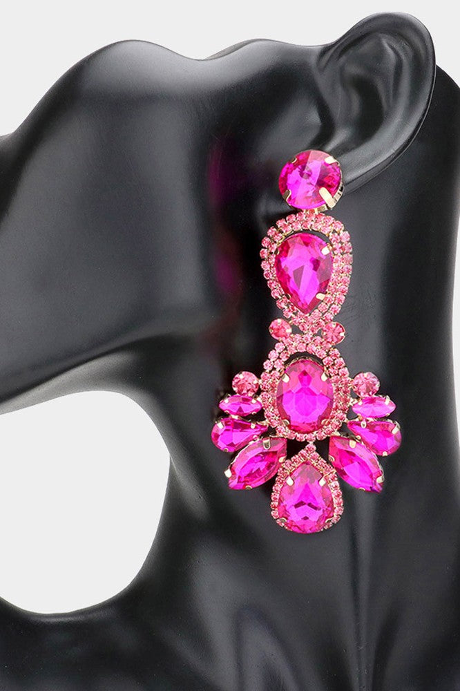 Crystal Rhinestone Pave Drop Evening Earrings