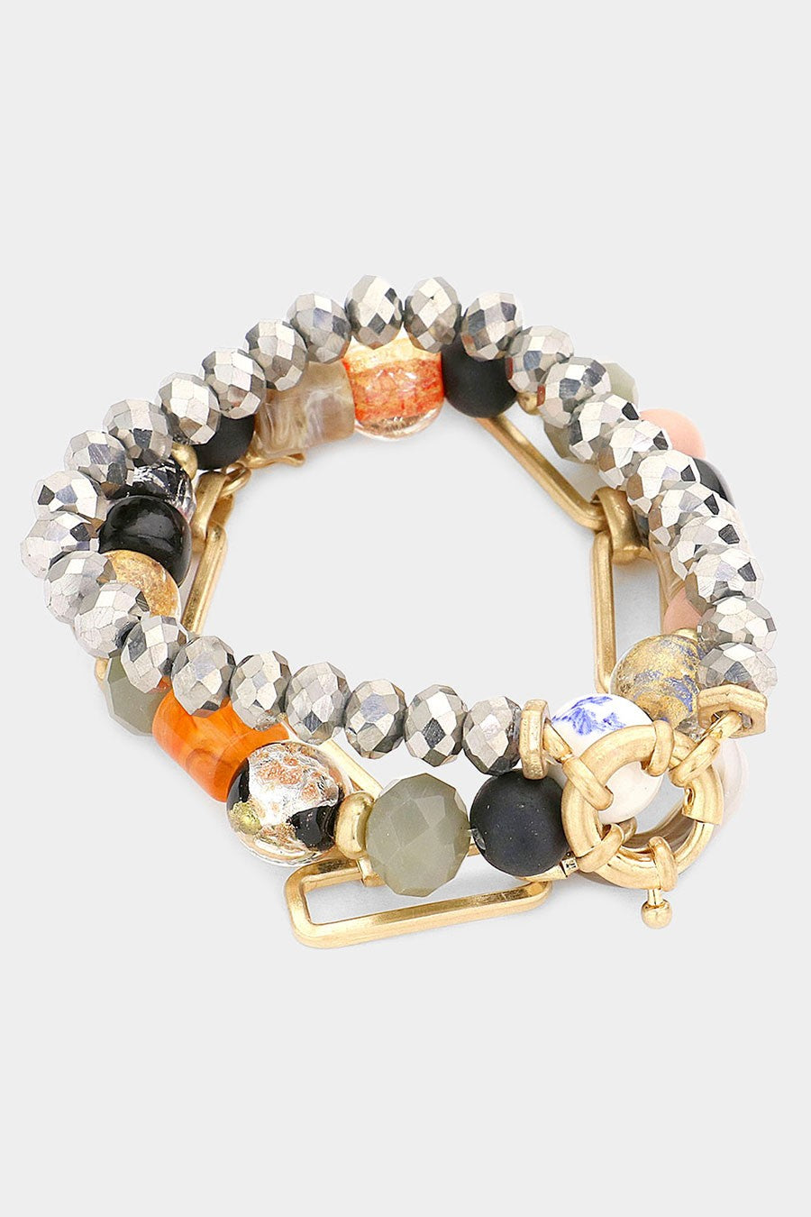 3PCS -Link Chain Faceted Beads Bracelets