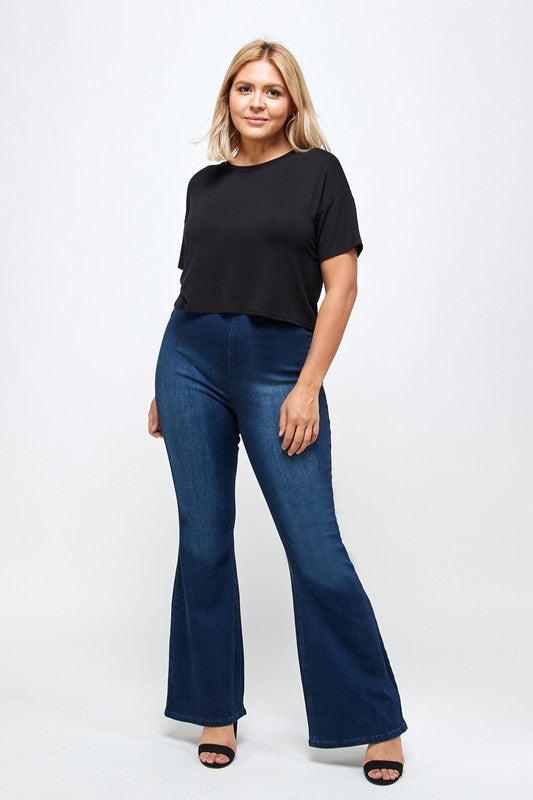 Plus Size Mid Rise Banded Wide Flare Jeans