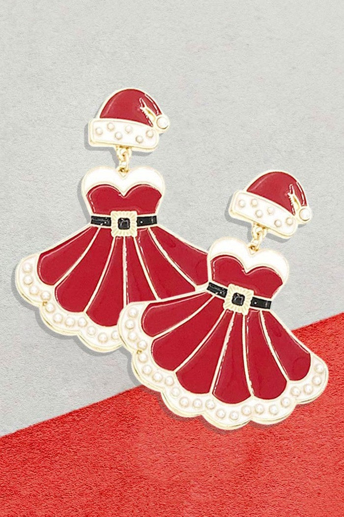 Santa Hat Dress Link Dangle Earrings