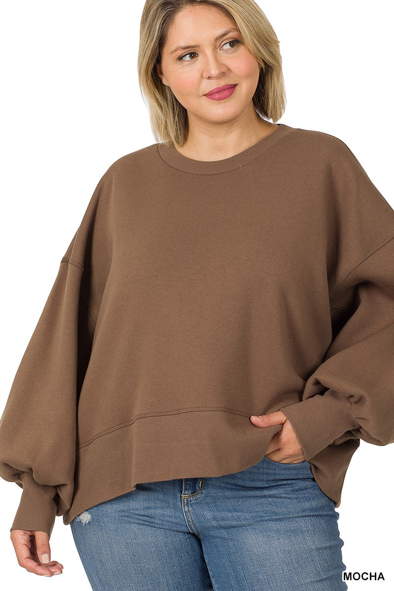 Balloon Sleeve Sweatshirt Plus Size