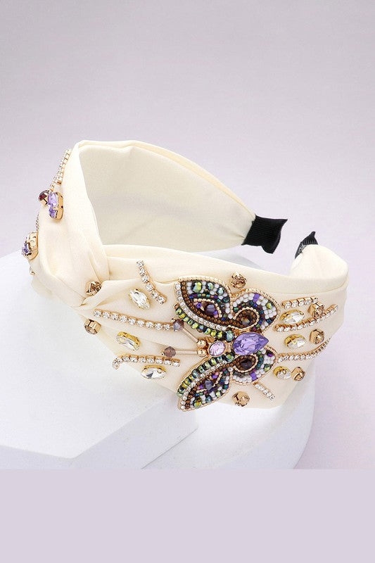 Multi Stone Embellished Butterfly Twisted Headband