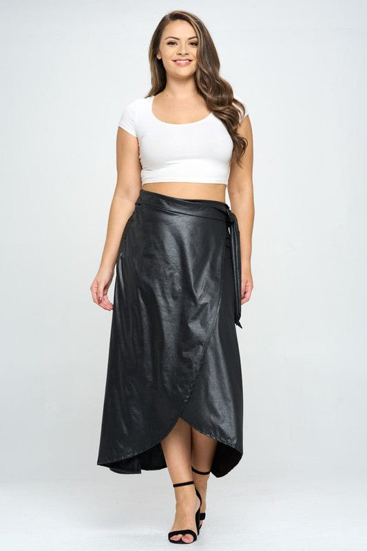 Faux Leather Maxi Wrap Skirt