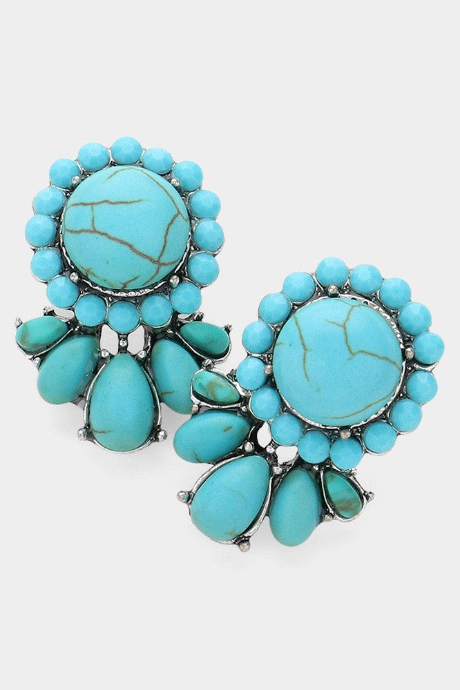 Western Abstract turquoise Stone Cluster Earrings