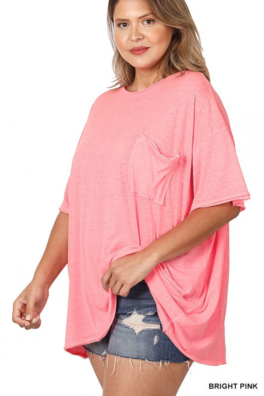 Oversized Melange Raw Edge Tee Plus Size