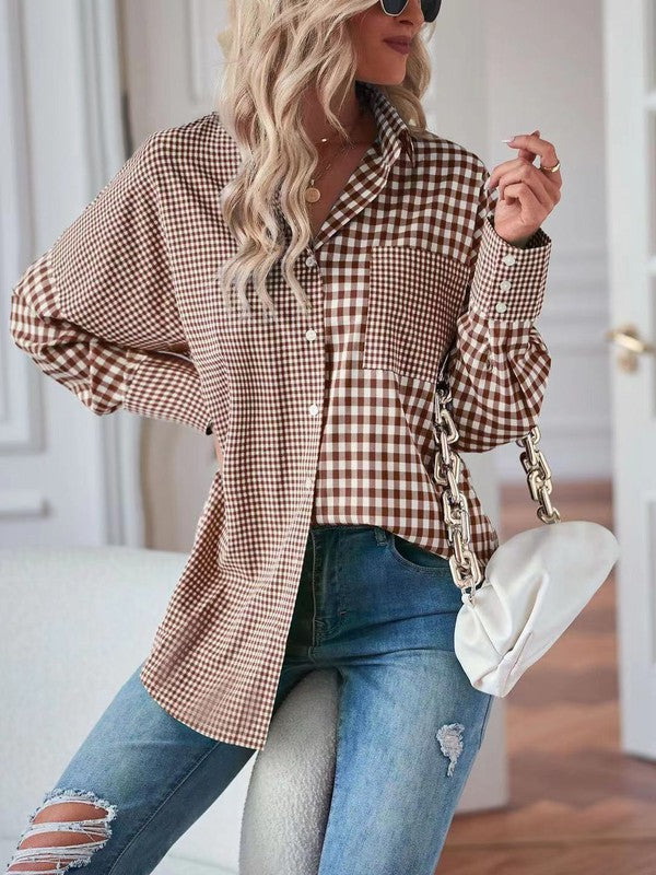 Plaid button up top