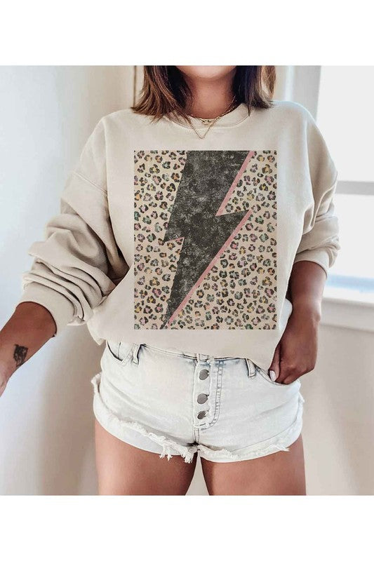 LEOPARD LIGHTNING GRAPHIC PLUS SIZE SWEATSHIRT