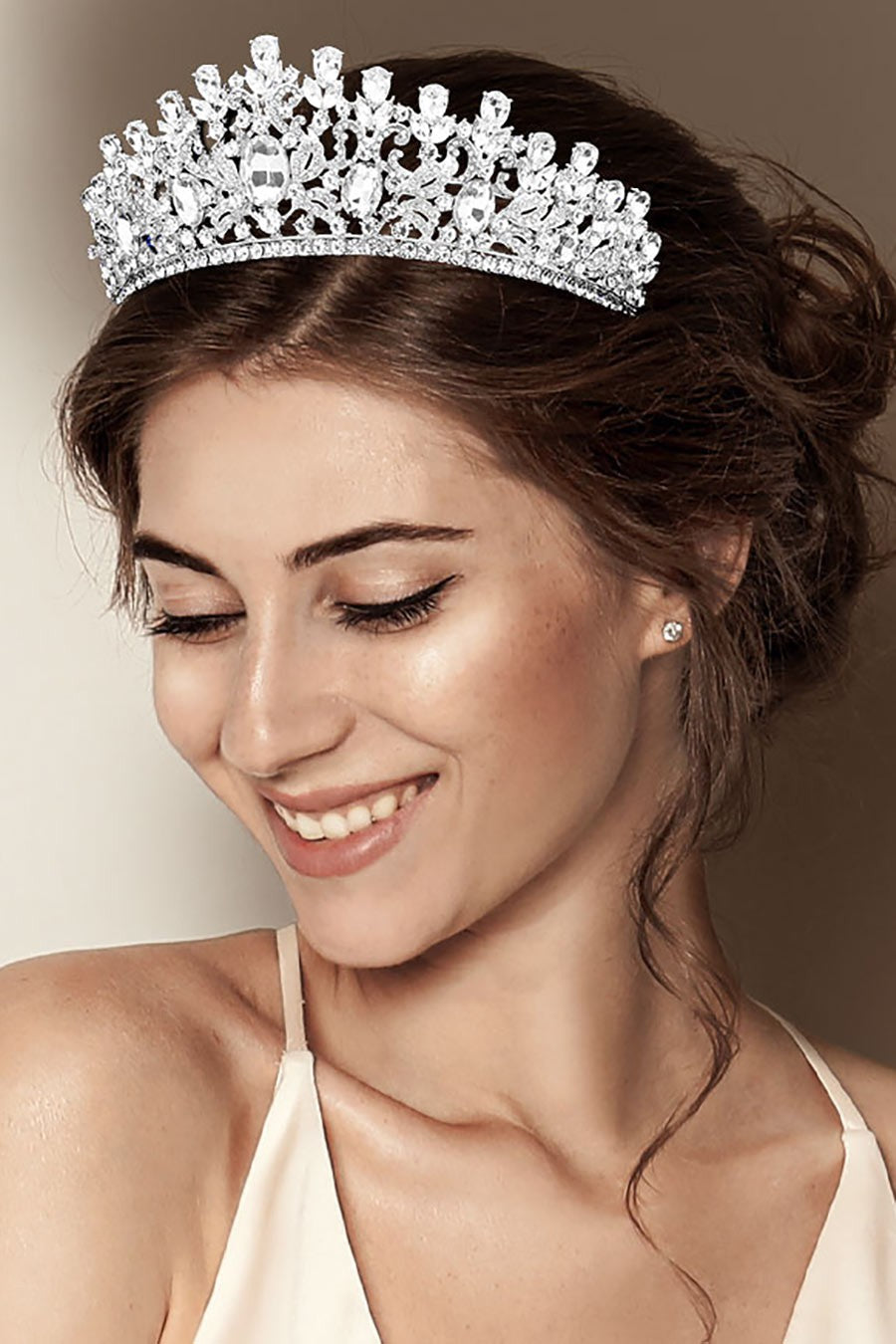 Oval Stone Accented Leaf Cluster Princess Tiara