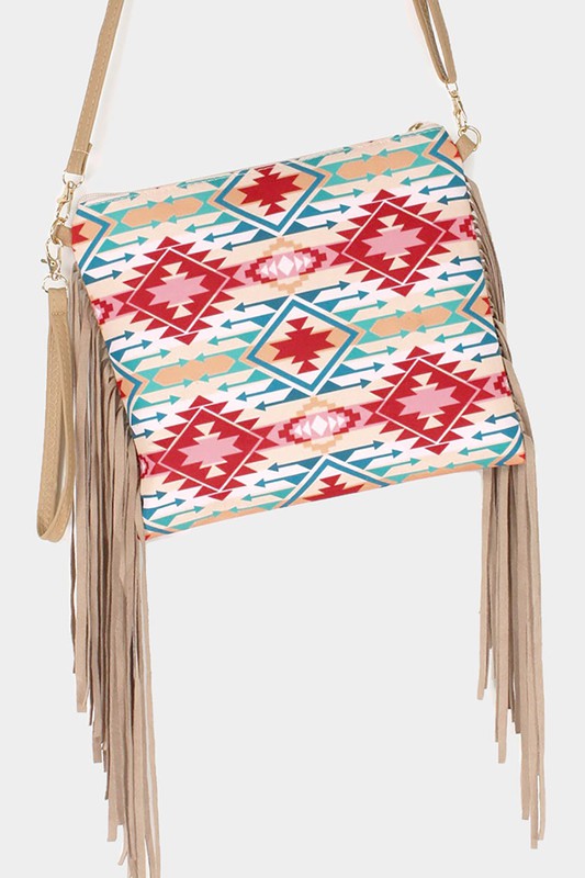 Aztec Print Tassel Wristlet Clutch / Crossbody Bag