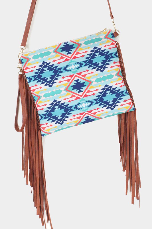 Aztec Print Tassel Wristlet Clutch / Crossbody Bag