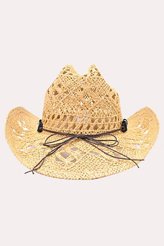 Natural Stone Wood Accented Straw Cowboy Sun Hat