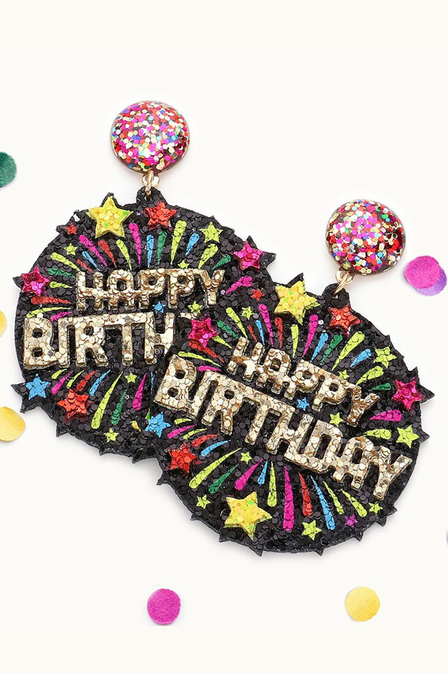 Happy Birthday Glittered Star Firework Earrings