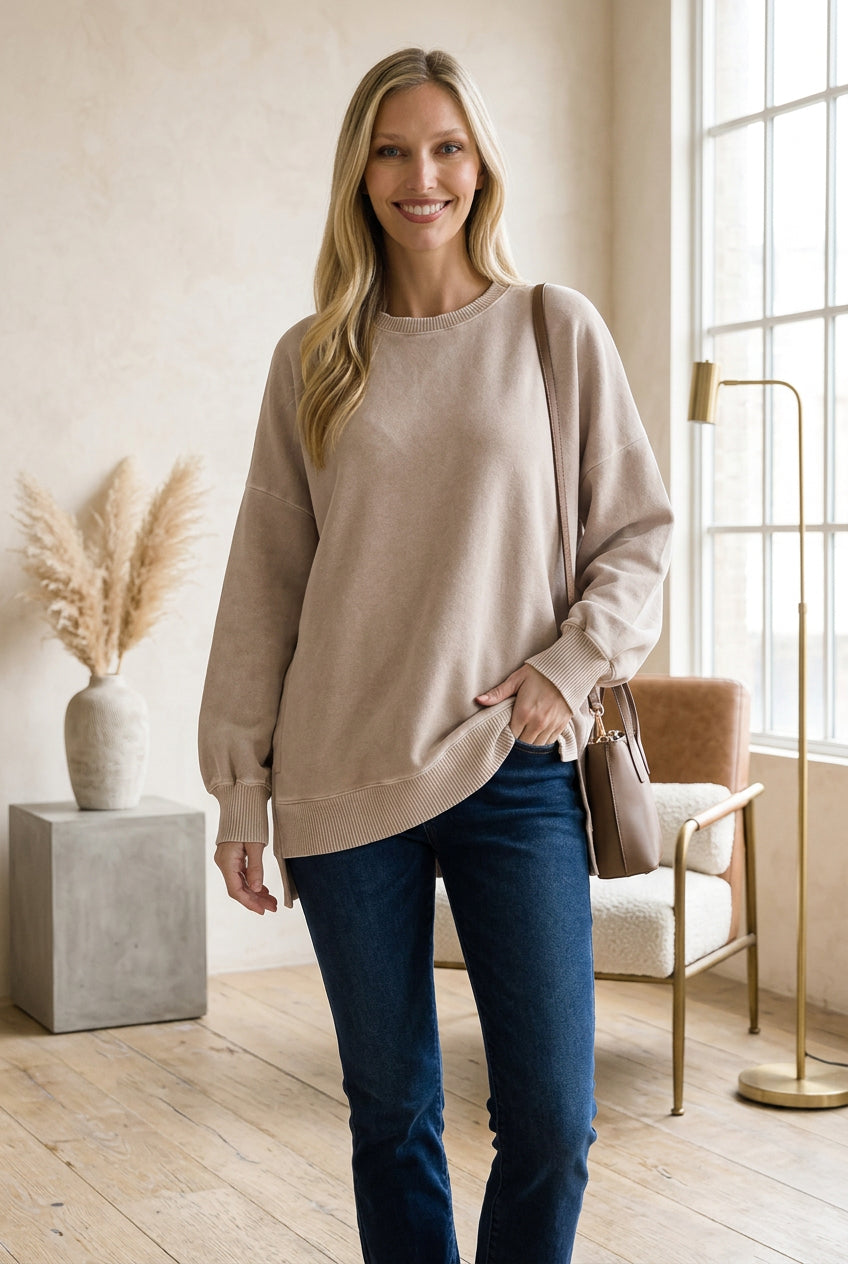 Acid Wash Hi-low Hem Pullover