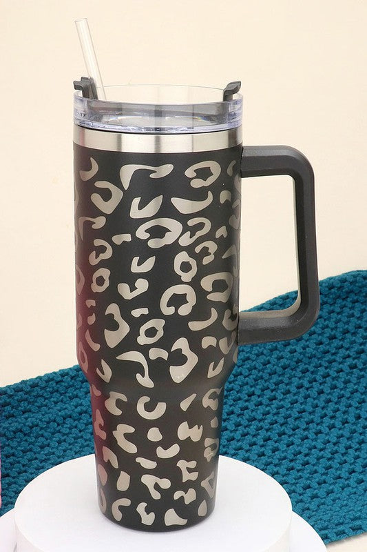 40oz Stainless Steel Leopard Tumbler with Handle