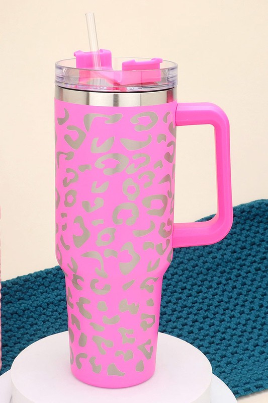 40oz Stainless Steel Leopard Tumbler with Handle