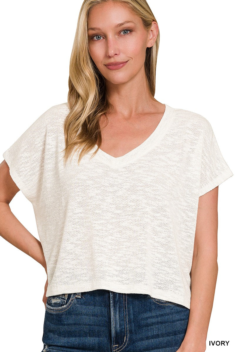 Drop Shoulder Short Sleeve Crop Top