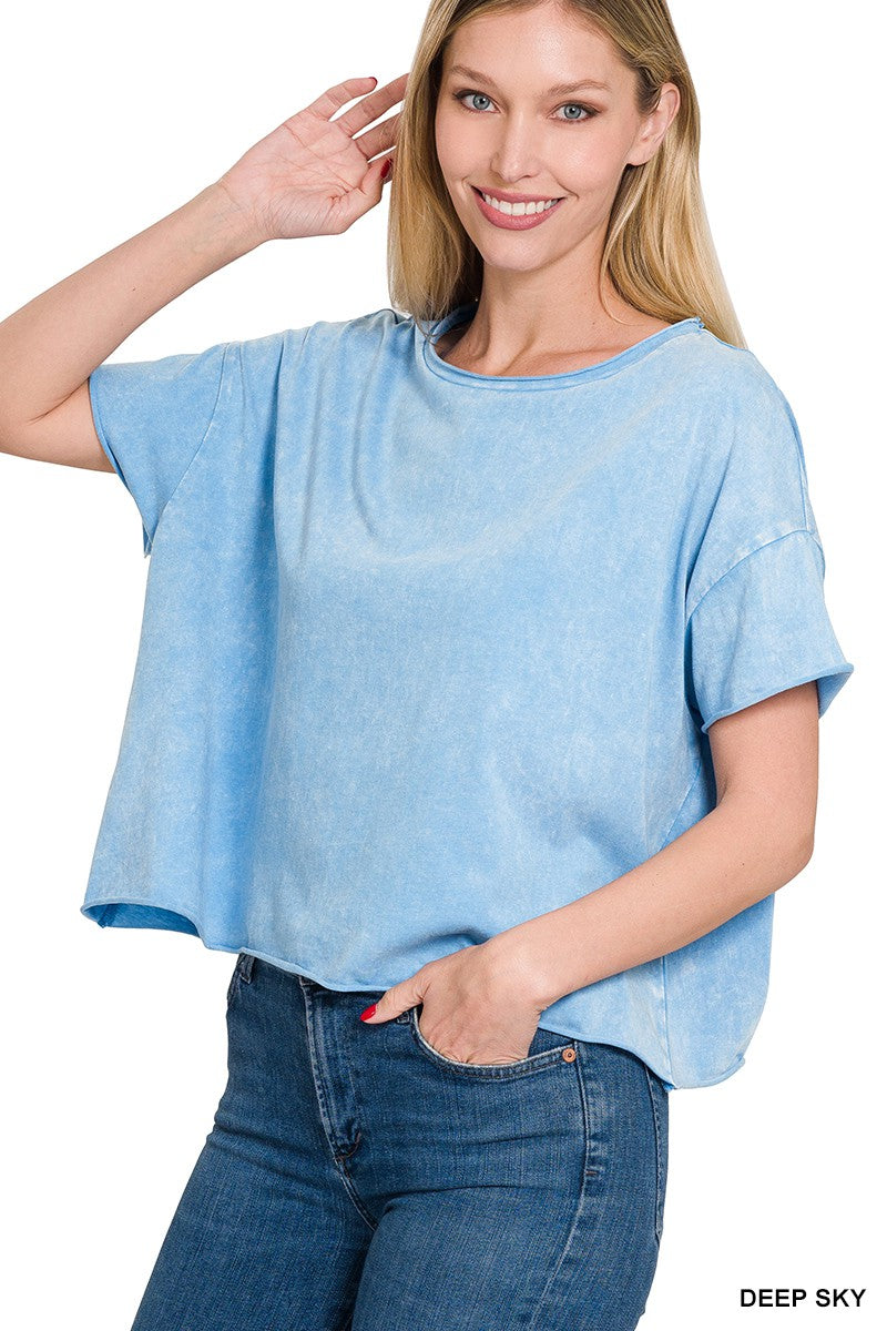 Acid Wash Short Sleeve Crop Top