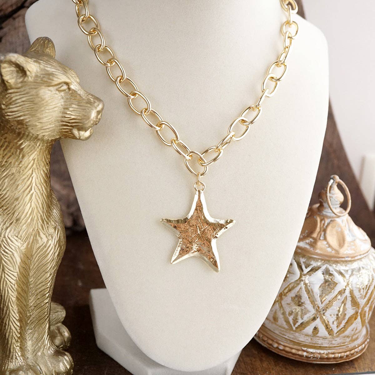 Large Gold Star Statement Necklace
