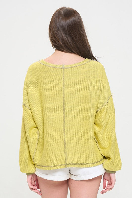 LONG DOLMAN SLEEVE ROUND NECK CASUAL KNIT SWEATER