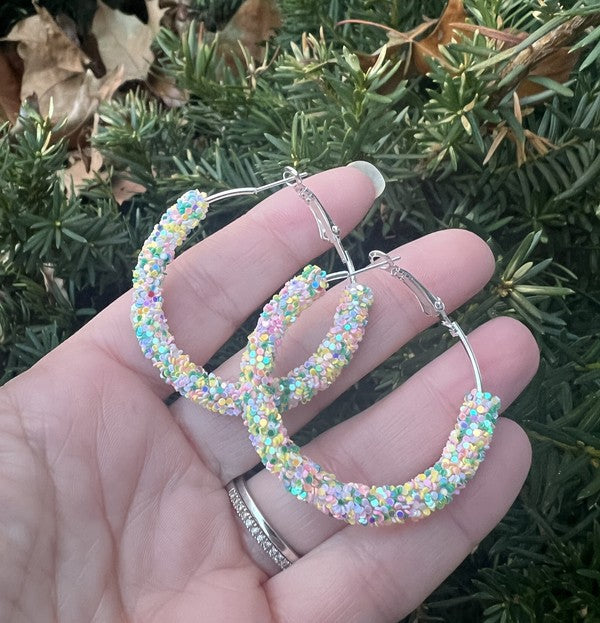 Spring Glitter Hoop Earrings Easter