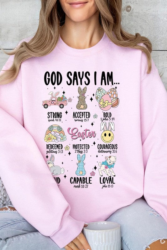 God Says I am Christian Graphic Fleece Sweatshirts