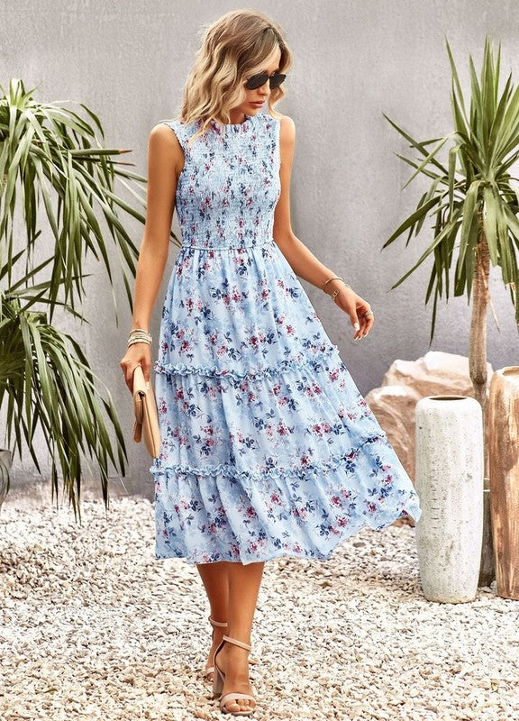 Ruffle Floral Flared Swing Casual Dress