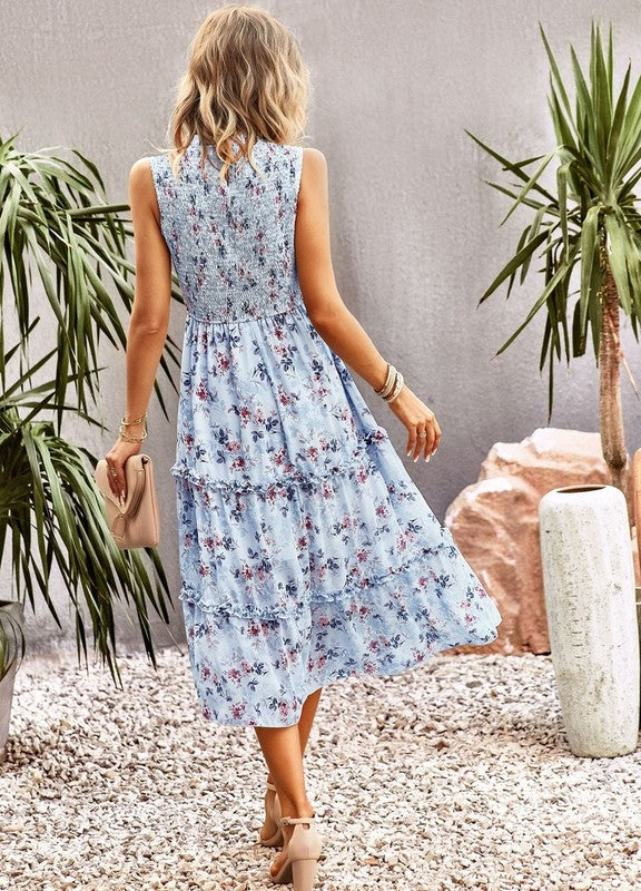 Ruffle Floral Flared Swing Casual Dress