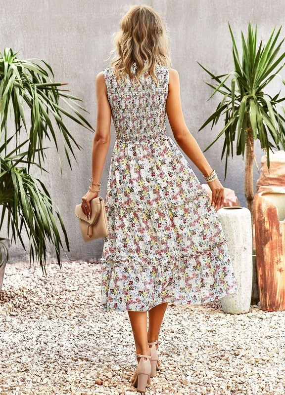 Ruffle Floral Flared Swing Casual Dress