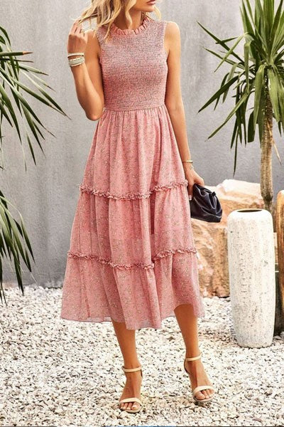 Ruffle Floral Flared Swing Casual Dress