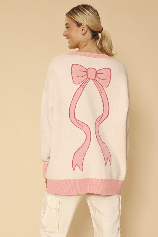 Varsity knit bow cardigan