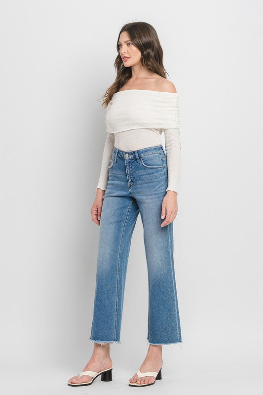 High Rise Ankle Slim Wide Jeans