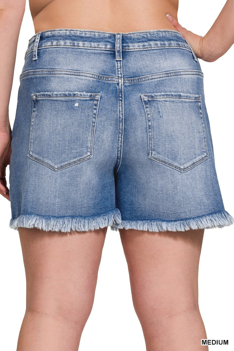 Plus Mid Rise Denim Shorts