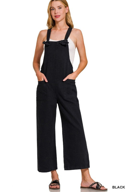 Washed Knot Strap Pockets Jumpsuit