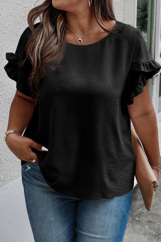 Women Ruffled Short Sleeve Plus Size Top