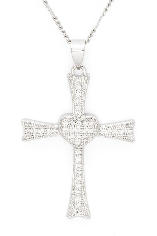 Micro Pave CZ Cross Pendant  Necklace