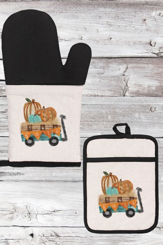 Fall Pumpkin Wagon Kitchen Oven Mitt Glove