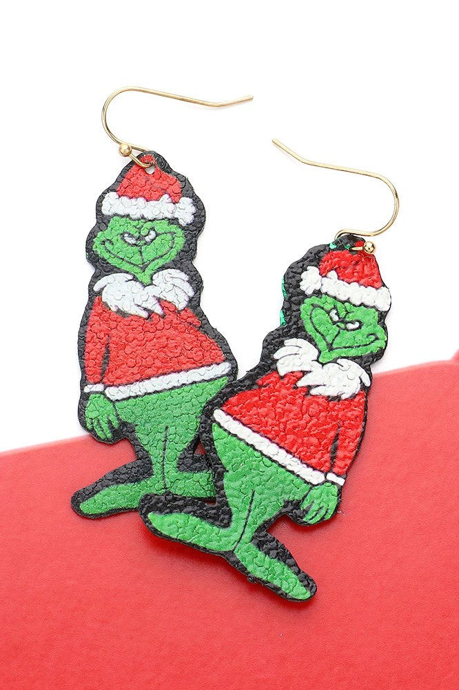 Glittered Grinch Printed Dangle Earrings