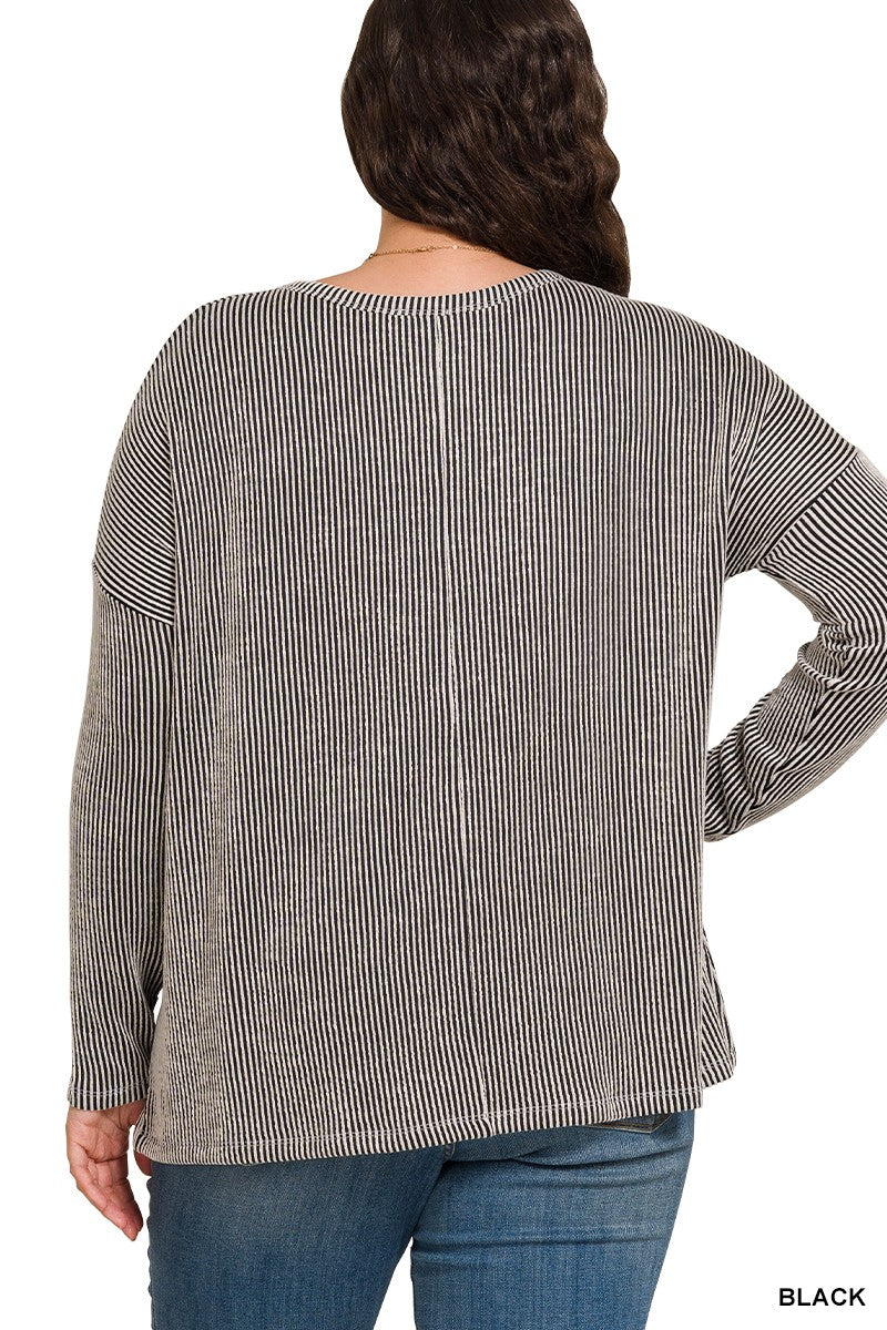 Ribbed Striped Oversized Top