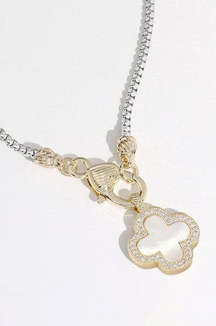 Mother Of Pearl Quatrefoil Pendant Necklace