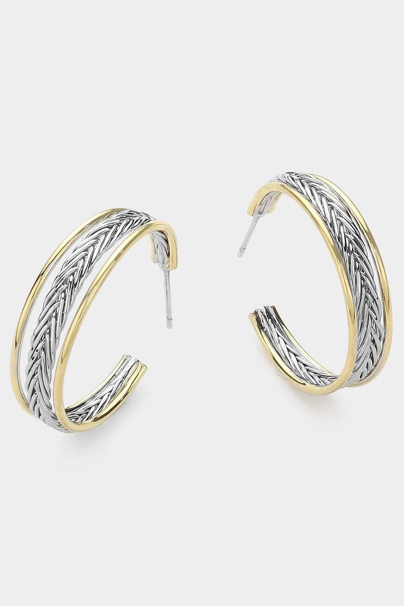 14K Gold Plated Two Tone Split Hoop Earrings