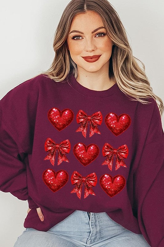 Faux Glitter Valentine Graphic Fleece Sweatshirt