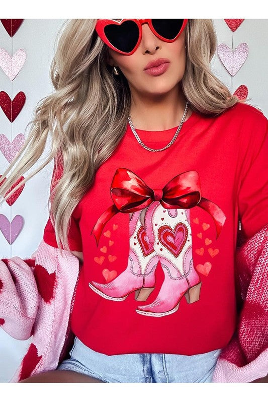 Valentine Cowgirl Boots Graphic Tee