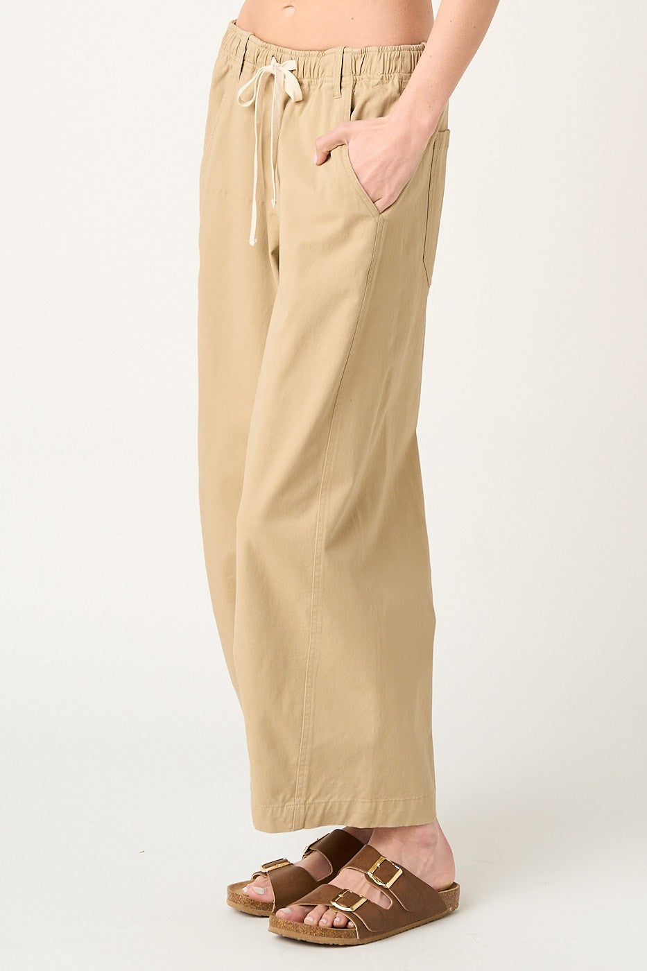 Wide Barrel Leg Drawstring Elastic Waist Pants
