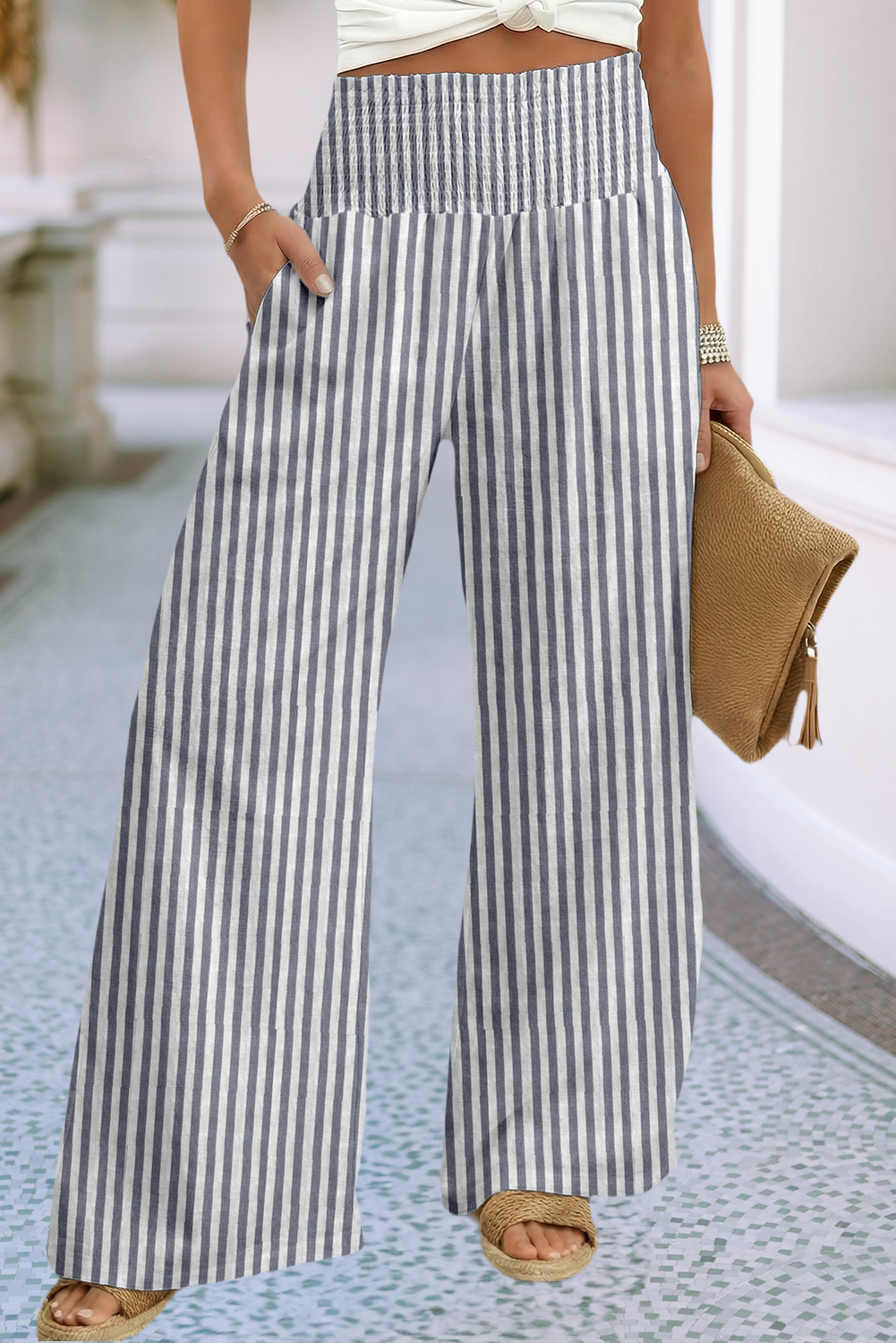 Colorblock Stripe Wide Leg Pants